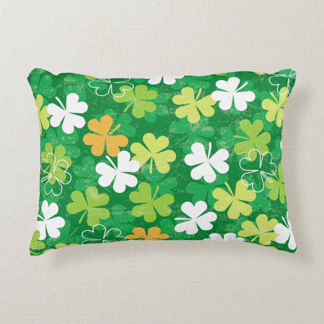 Seamless pattern of scattered clovers and shamrock accent pillow (Front)