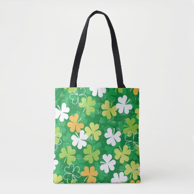 Seamless pattern of scattered clovers and shamrock tote bag (Front)