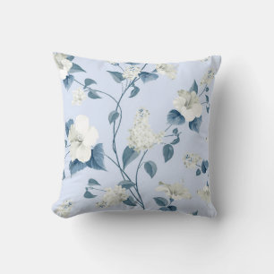 Seamless pattern of siringa and hibiscus flowers p throw pillow