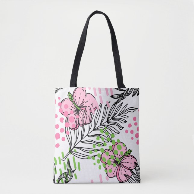 Seamless pattern of tropical elements,  hand-drawn tote bag (Front)