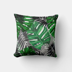 seamless pattern of tropical leaves and elements o throw pillow