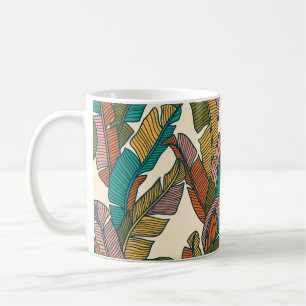 Seamless pattern of tropical palms leaves coffee mug
