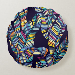 Seamless pattern of Tropical palms leaves Round Pillow