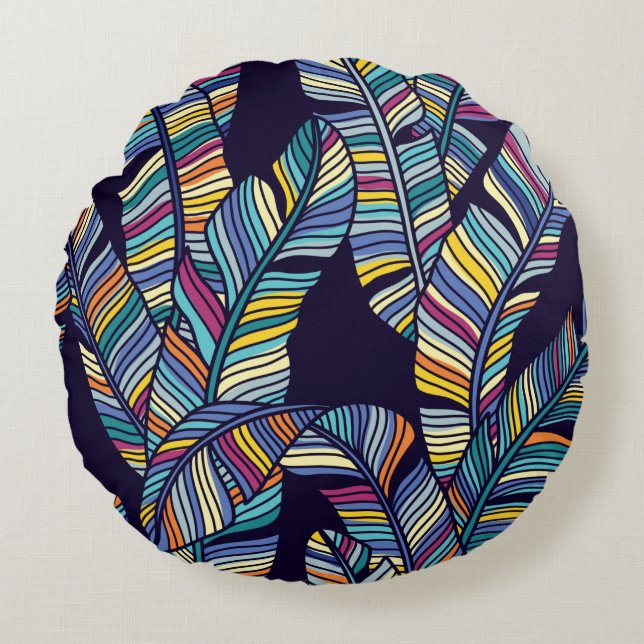 Seamless pattern of Tropical palms leaves Round Pillow (Front)