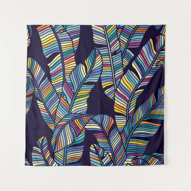 Seamless pattern of Tropical palms leaves Tapestry (Front)