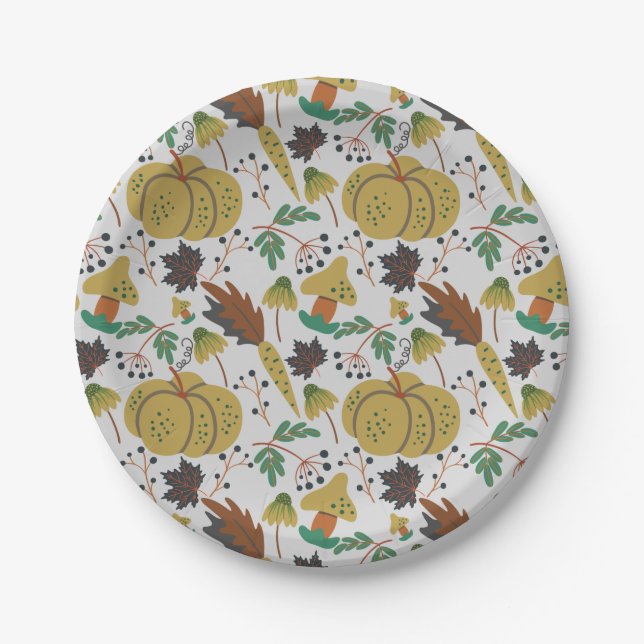 Seamless pattern of tropical pumpkins and carrots paper plate (Front)