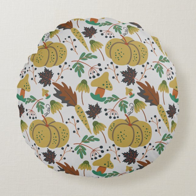 Seamless pattern of tropical pumpkins and carrots round pillow (Front)