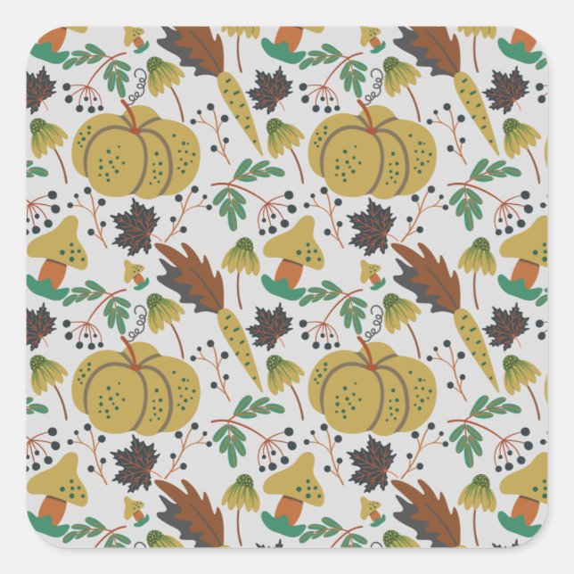 Seamless pattern of tropical pumpkins and carrots square sticker (Front)