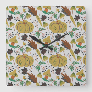Seamless pattern of tropical pumpkins and carrots square wall clock