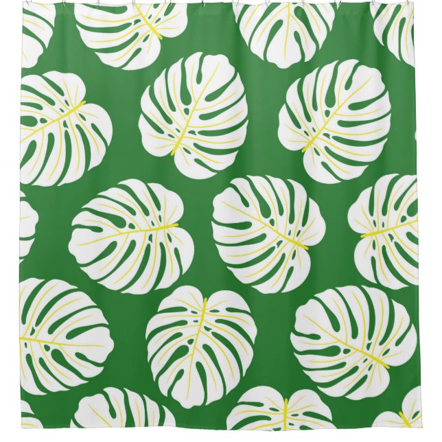 Seamless pattern of white monstera leaves on a dar (Front)