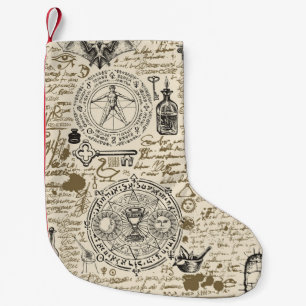 seamless pattern on a theme of alchemy in vintage small christmas stocking