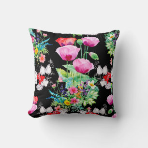 Seamless pattern on black background. Colourful il Throw Pillow