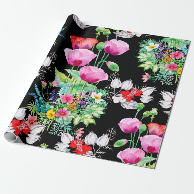 Seamless pattern on black background. Colourful il Wrapping Paper (Unrolled)