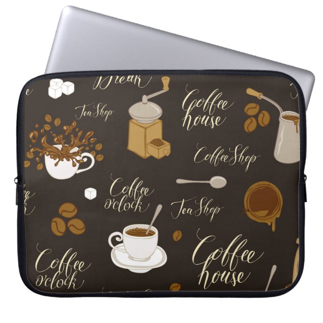 Seamless pattern on tea and coffee theme in retro  laptop sleeve (Front)