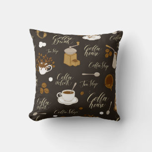 Seamless pattern on tea and coffee theme in retro throw pillow