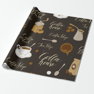 Seamless pattern on tea and coffee theme in retro  wrapping paper