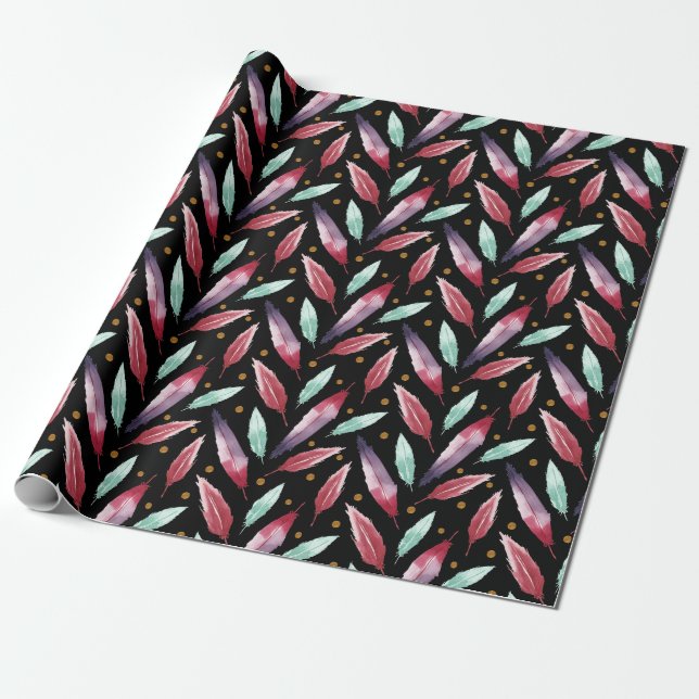 Seamless Pattern paper with Watercolor Feather (Unrolled)
