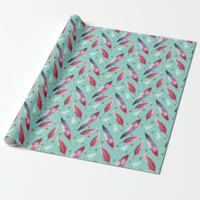 Seamless Pattern paper with Watercolor Feather (Unrolled)