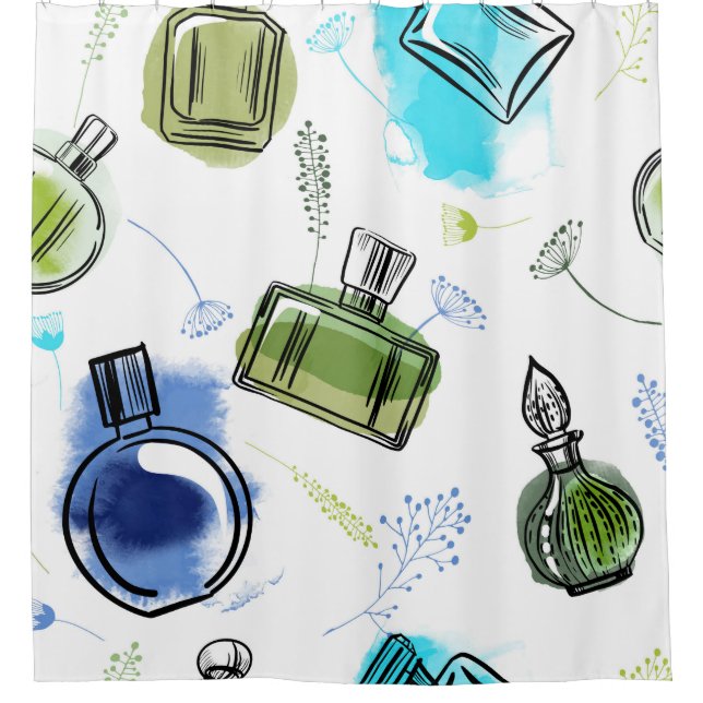 Seamless pattern parfum bottle and watercolor text (Front)