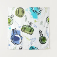 Seamless pattern parfum bottle and watercolor text