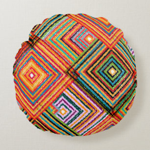 Seamless pattern patchwork design. Creative backgr Round Pillow