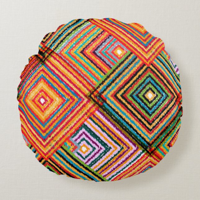 Seamless pattern patchwork design. Creative backgr Round Pillow (Front)