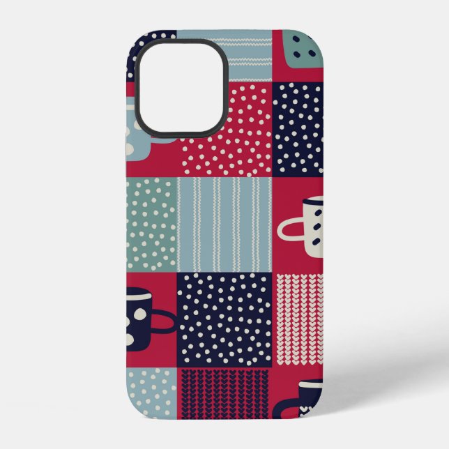 Seamless pattern, patchwork with hand drawn cups,  iPhone case (Back)