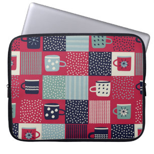 Seamless pattern, patchwork with hand drawn cups, laptop sleeve