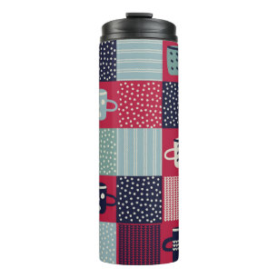 Seamless pattern, patchwork with hand drawn cups,  thermal tumbler