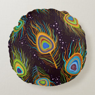 Seamless pattern "Peacock feathers" Round Pillow