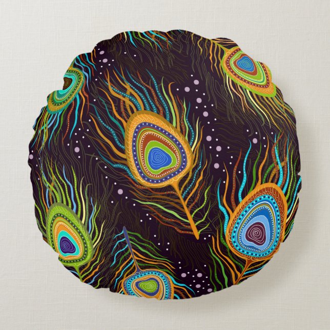 Seamless pattern "Peacock feathers" Round Pillow (Front)