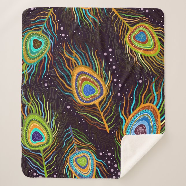 Seamless pattern "Peacock feathers" Sherpa Blanket (Front)