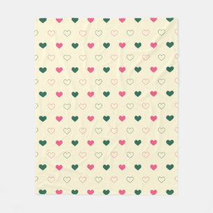 Seamless Pattern - Pink & Green Hearts on Cream Fleece Blanket