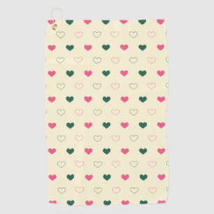 Seamless Pattern - Pink & Green Hearts on Cream Golf Towel