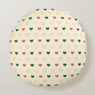 Seamless Pattern - Pink & Green Hearts on Cream Round Pillow