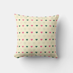 Seamless Pattern - Pink & Green Hearts on Cream Throw Pillow