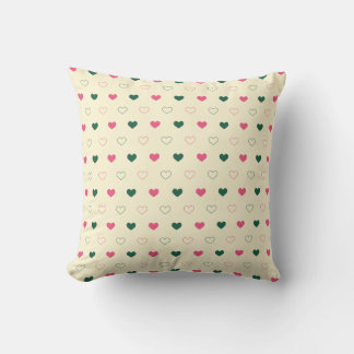 Seamless Pattern - Pink & Green Hearts on Cream Throw Pillow