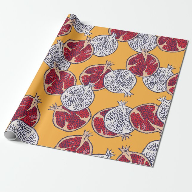 Seamless pattern. Pomegranate hand drawn.  Wrapping Paper (Unrolled)