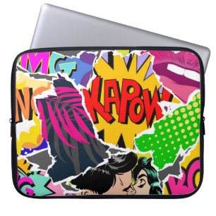 Seamless pattern pop art comics style. Collage of  Laptop Sleeve