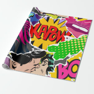 Seamless pattern pop art comics style. Collage of Wrapping Paper