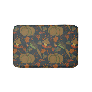 Seamless pattern Pumpkin & carrot dark background Bath Mat