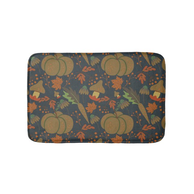 Seamless pattern Pumpkin & carrot dark background Bath Mat (Front)