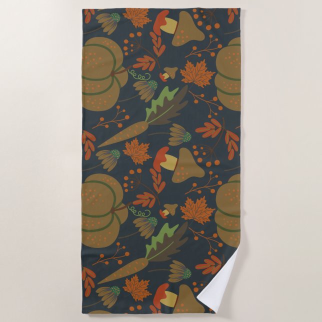 Seamless pattern Pumpkin & carrot dark background Beach Towel (Front)