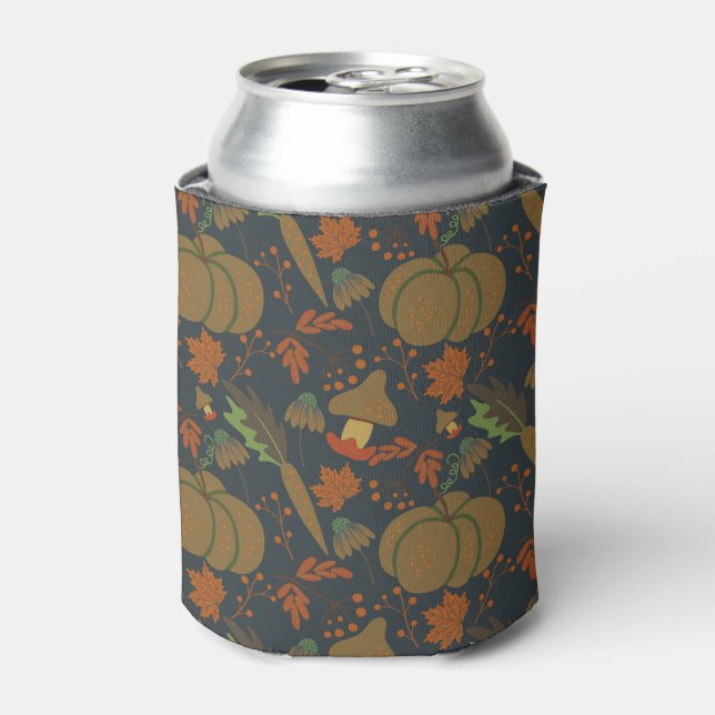 Seamless pattern Pumpkin & carrot dark background Can Cooler (Can Front)