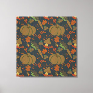 Seamless pattern Pumpkin & carrot dark background Canvas Print