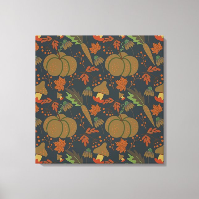 Seamless pattern Pumpkin & carrot dark background Canvas Print (Front)