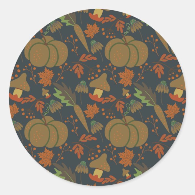 Seamless pattern Pumpkin & carrot dark background Classic Round Sticker (Front)