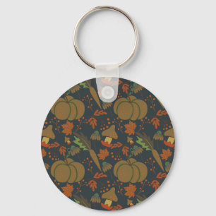 Seamless pattern Pumpkin & carrot dark background Keychain