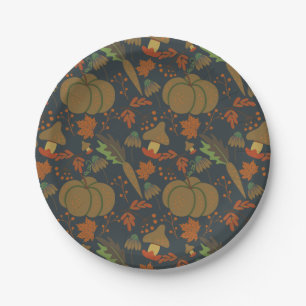 Seamless pattern Pumpkin & carrot dark background Paper Plate
