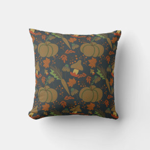 Seamless pattern Pumpkin & carrot dark background Throw Pillow
